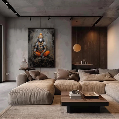 Lord Hanuman canvas wall art shown in a living room (view 2)