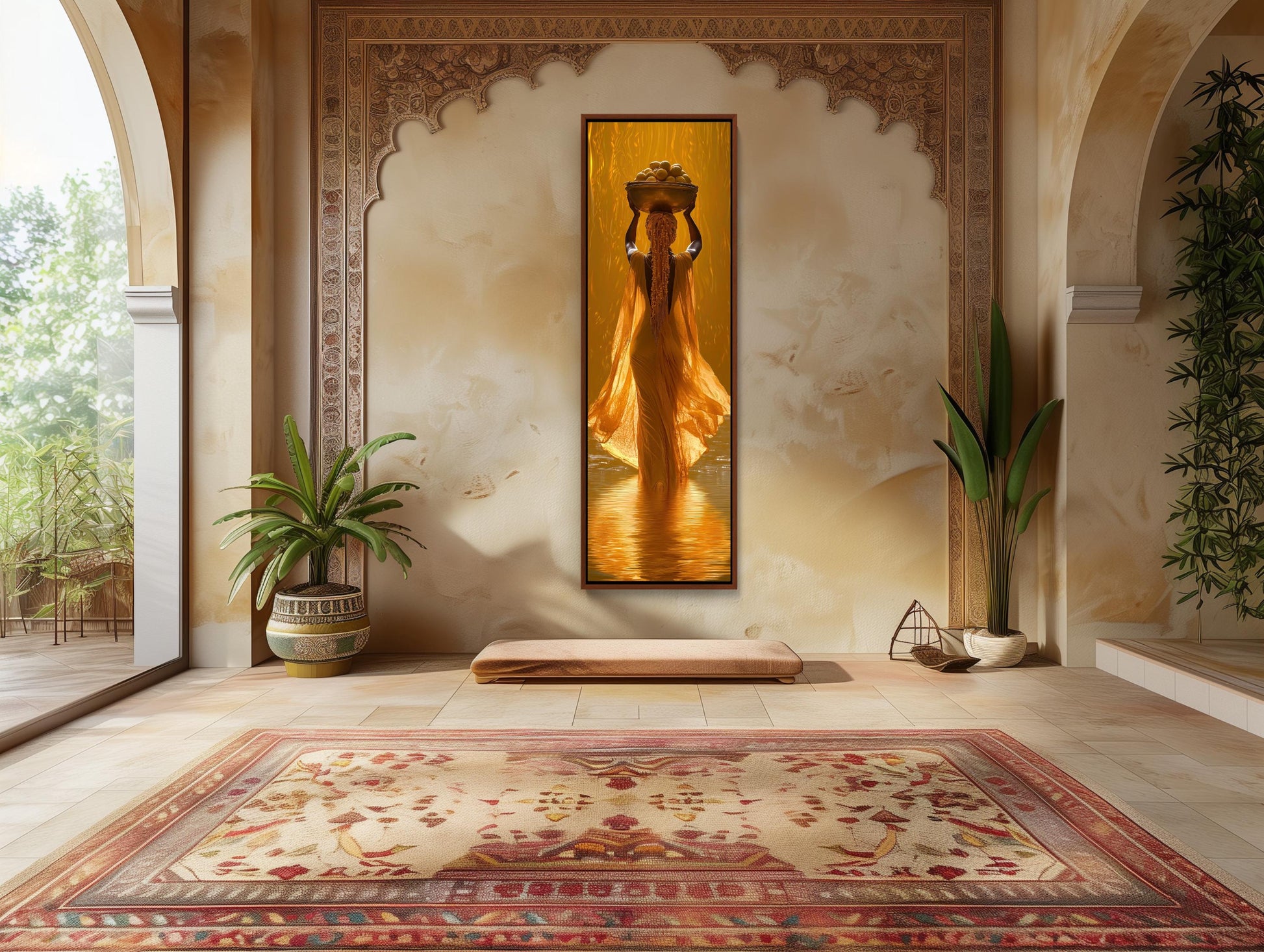 African Woman canvas wall art shown in a styled interior