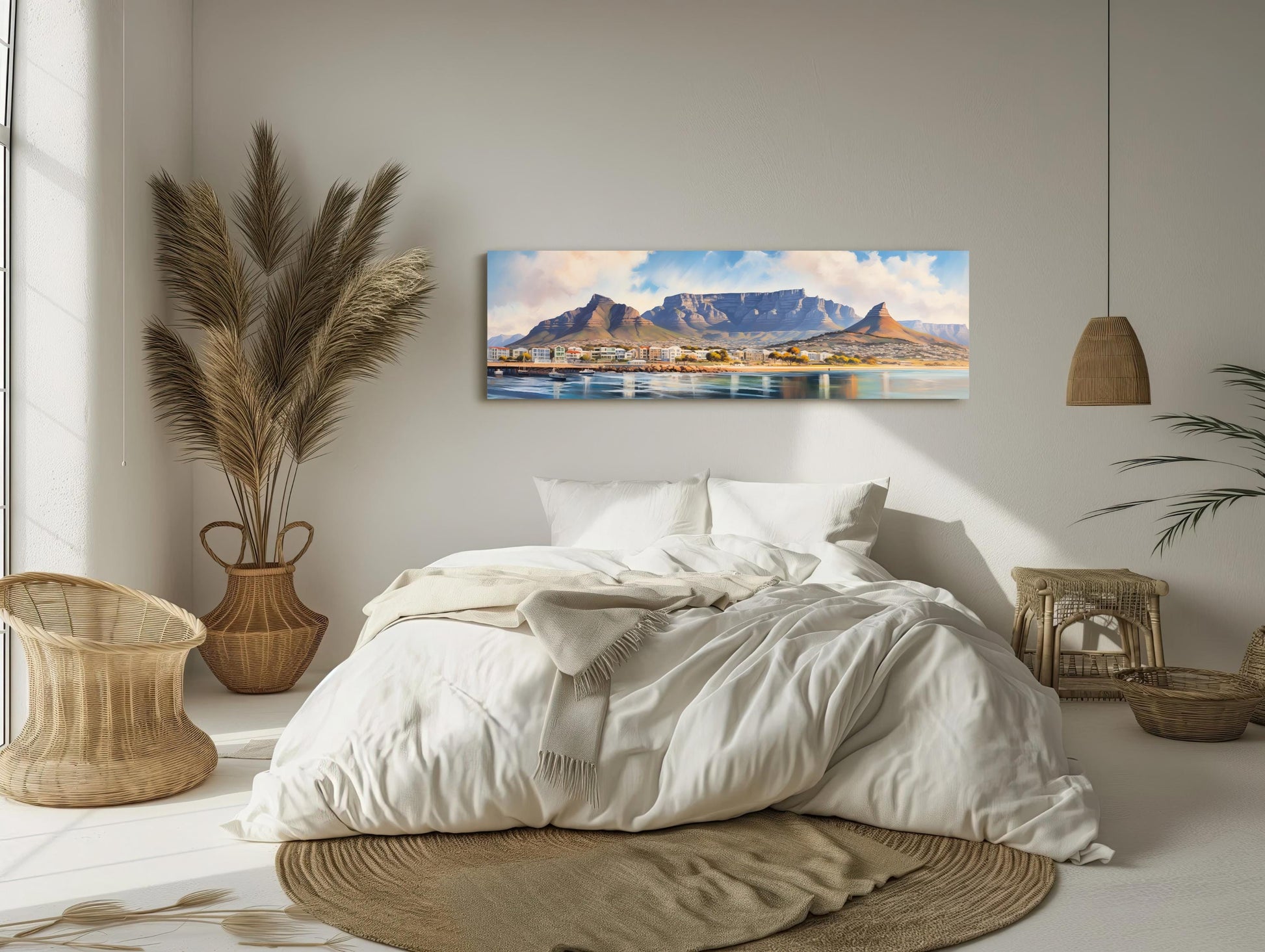 Cape Town , South Africa Panoramic canvas wall art shown in a bedroom