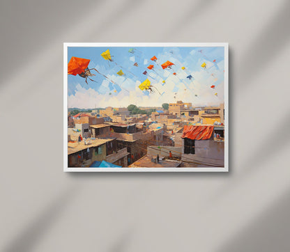 India Kite Festival , Colorful Desi Festival canvas wall art for the home