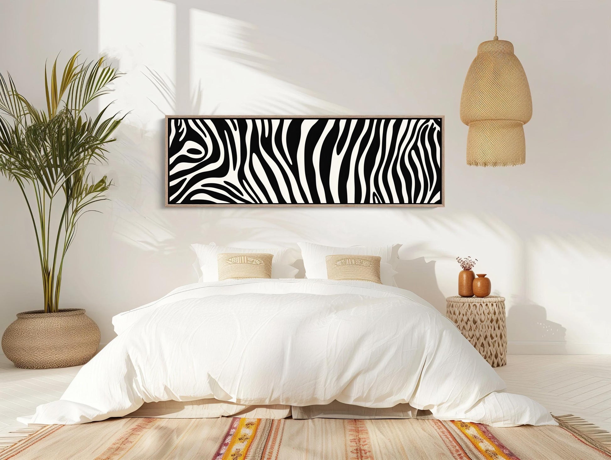 Zebra Stripe , Extra Large Black White canvas wall art shown in a bedroom (view 2)
