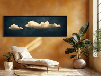 a room with a chair, potted plant and a painting on the wall