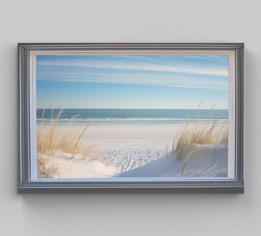 Sandy Beach Canvas Print - Coastal Wall Art | Ocean Beach Landscape Faux Window