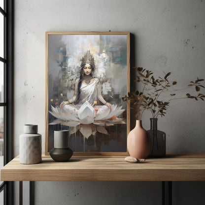 Goddess Lakshmi , Hindu Lotus canvas wall art shown in a styled room (view 5)
