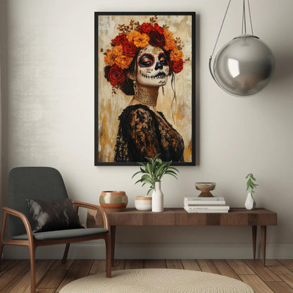 Sugar Skull canvas wall art shown in a styled room (view 2)