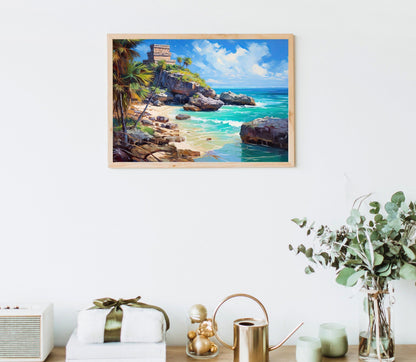 Tulum Mexico folk art canvas wall art, ready to hang