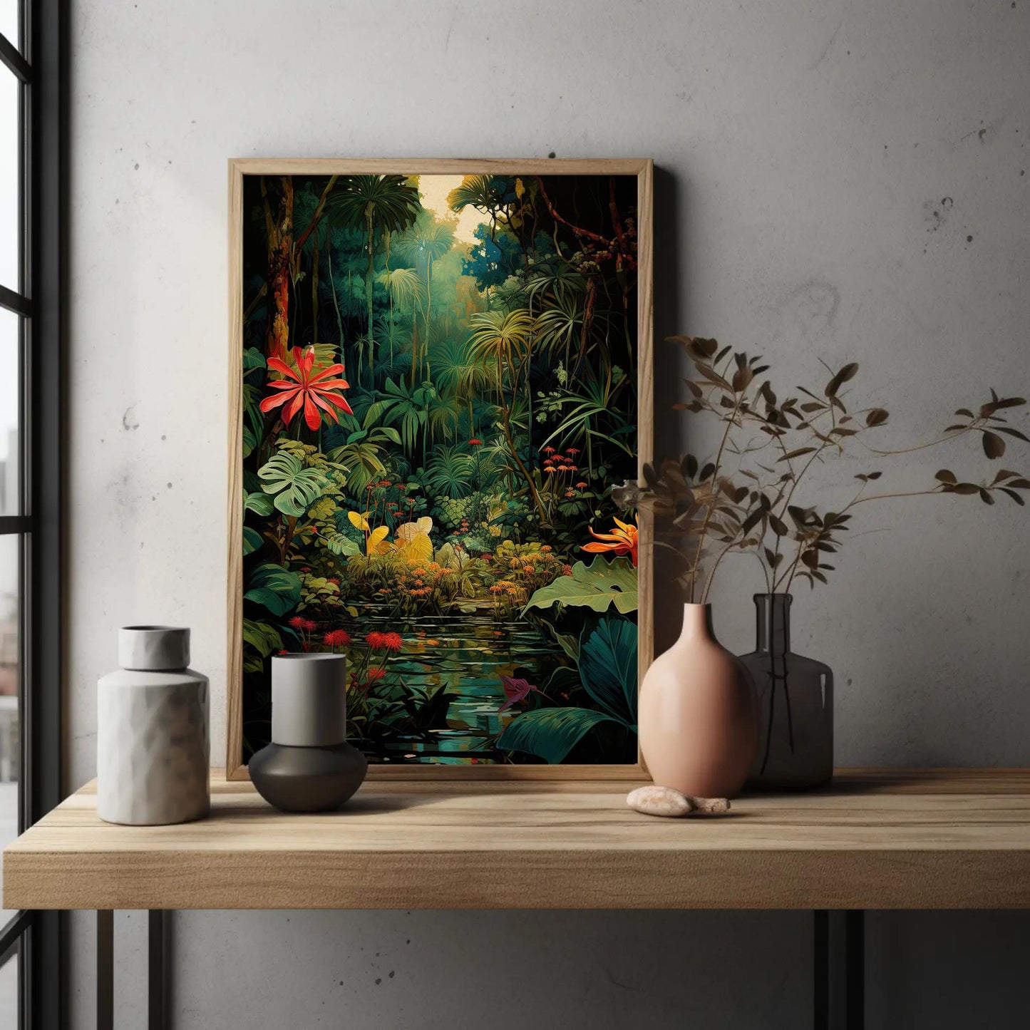 Tropical Jungle , Lush Green Forest canvas wall art, statement décor