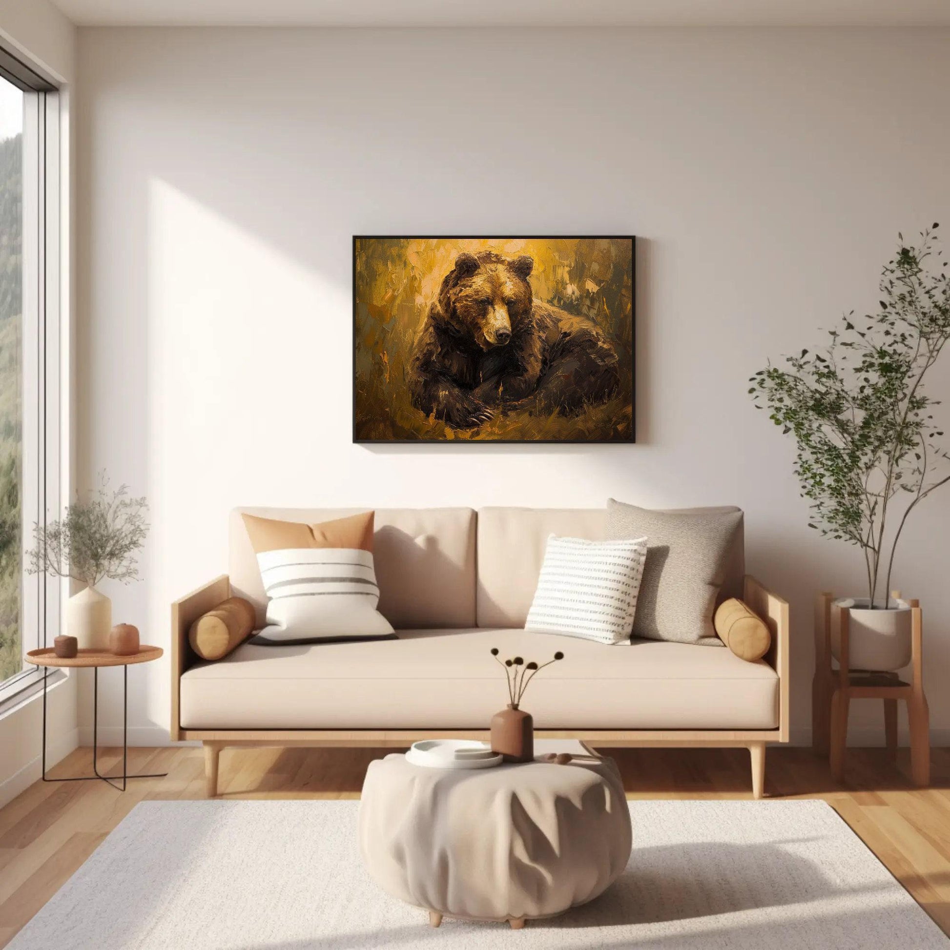 Brown Bear canvas wall art shown in a living room (view 2)