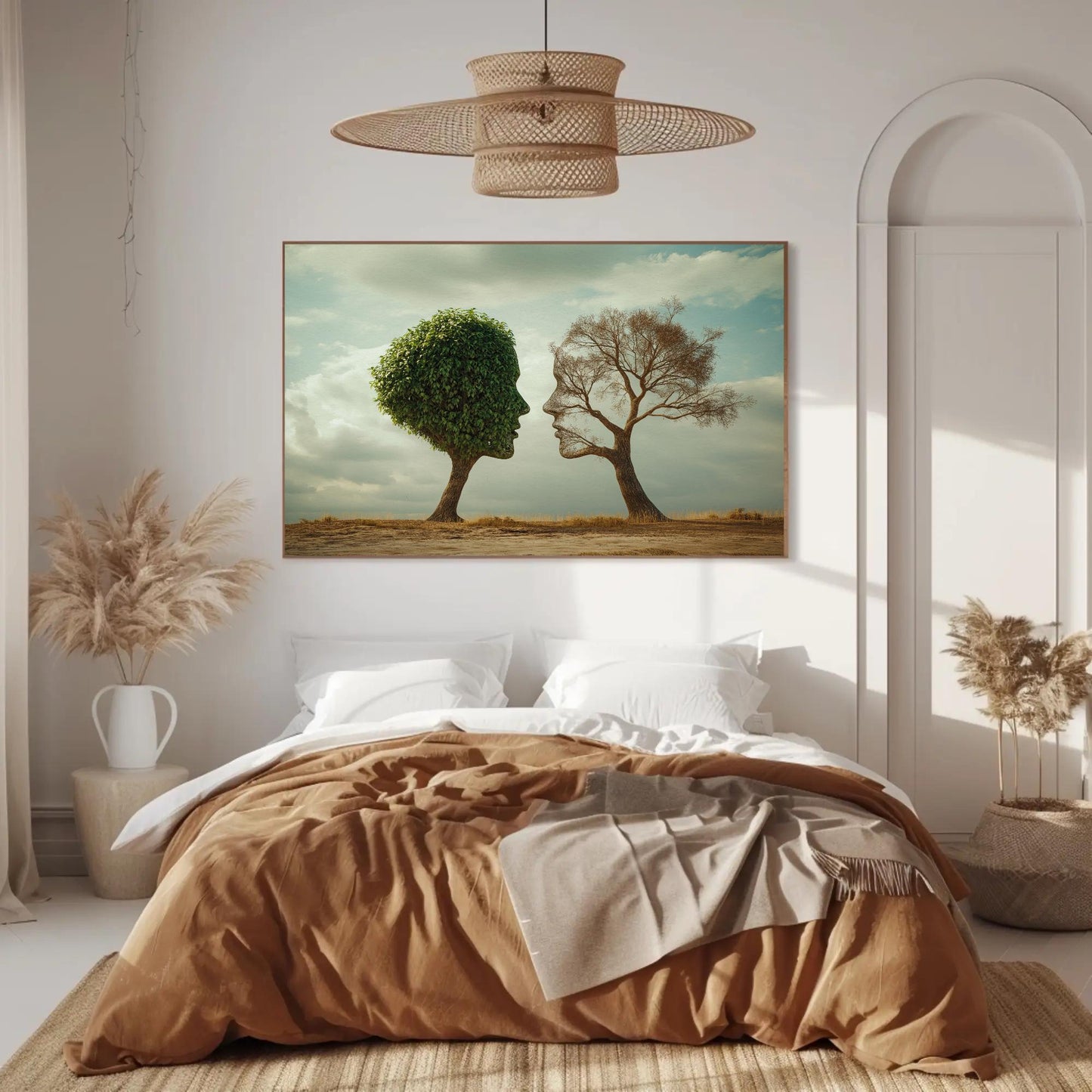Two Faced Nature canvas wall art shown in a bedroom (view 3)