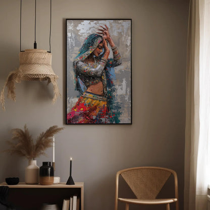 Rajasthani Woman , Vibrant Indian Ethnic canvas wall art shown in a styled room (view 2)