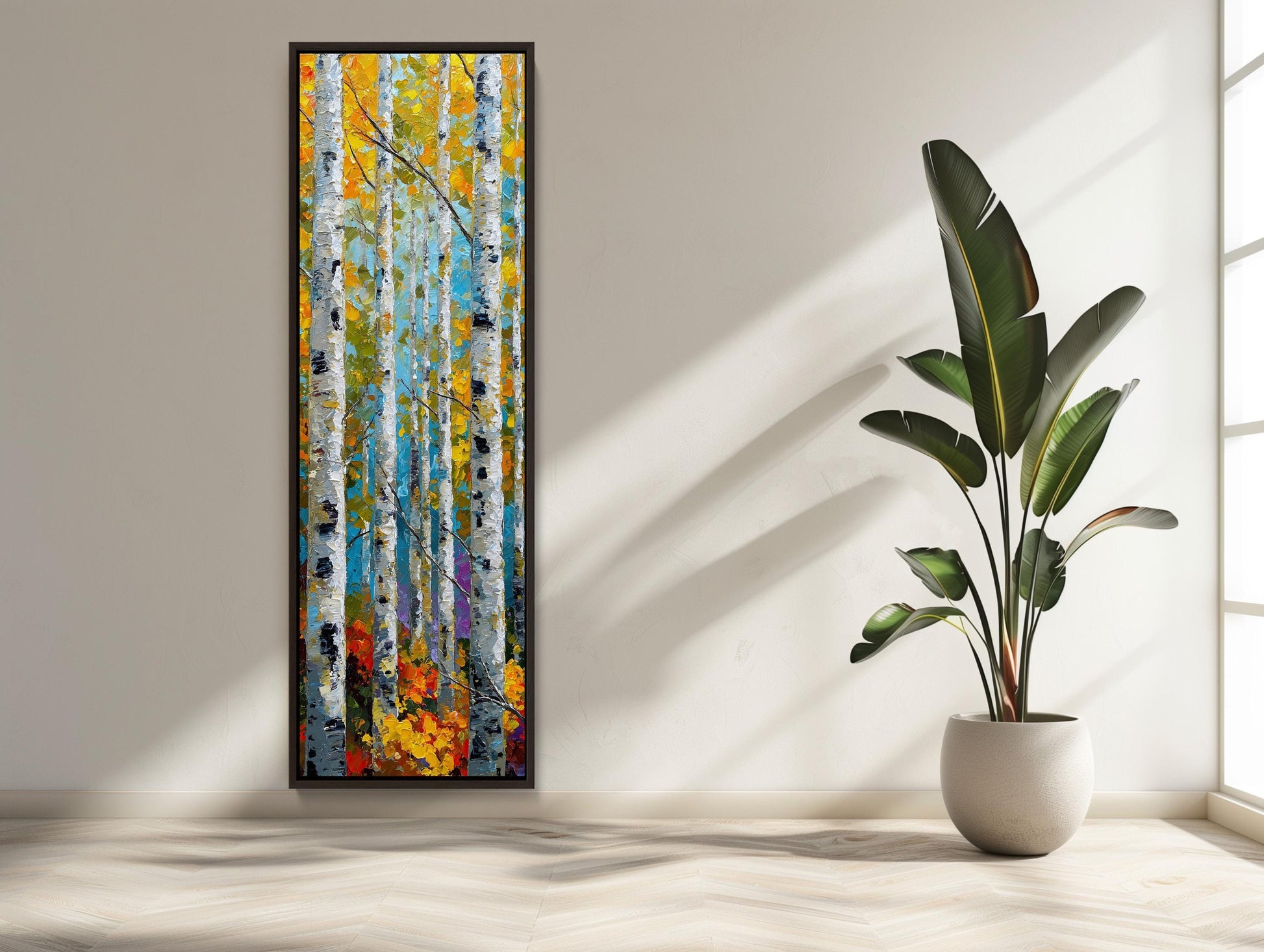 Birch Tree canvas wall art shown in a styled room