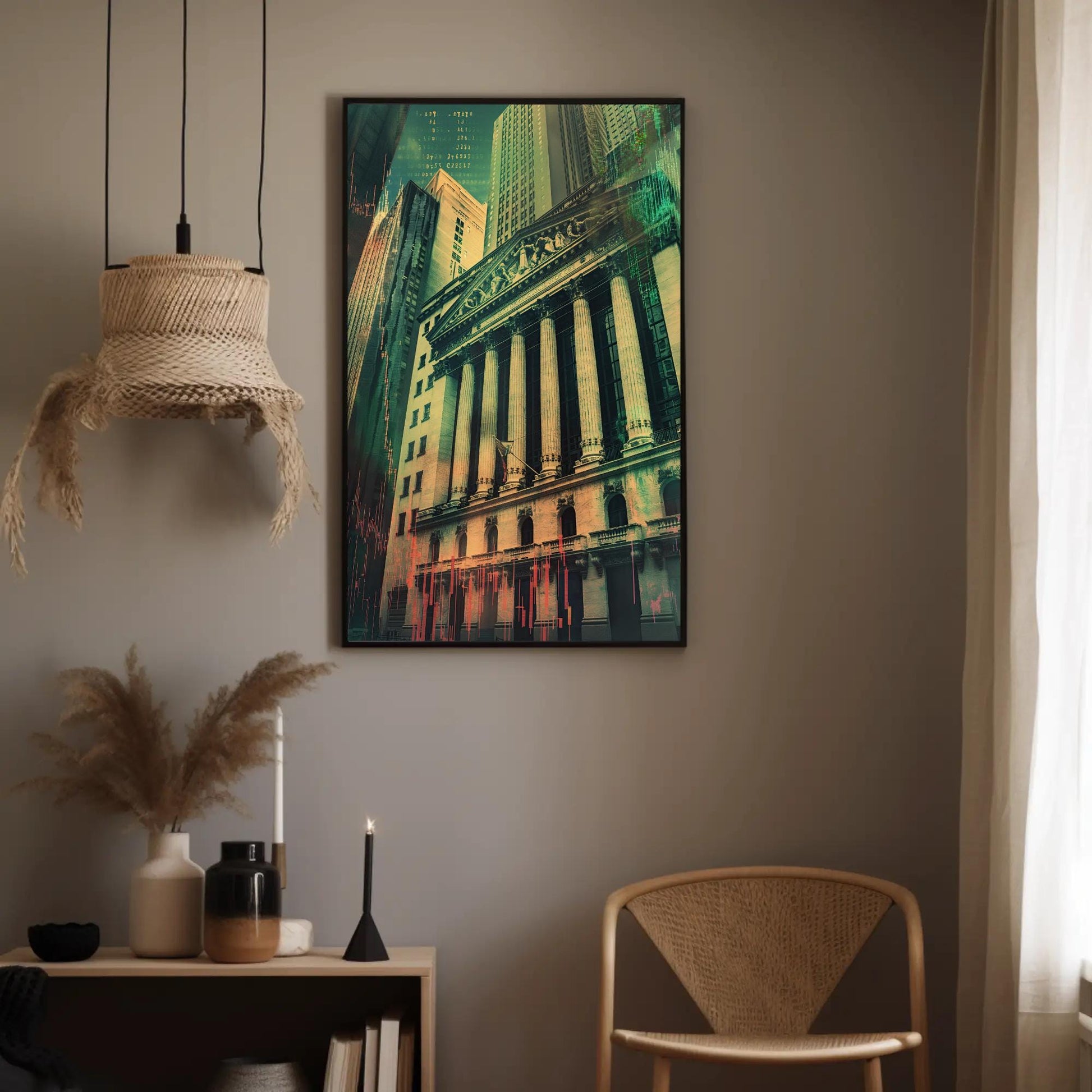 NYSE canvas wall art shown in a styled interior