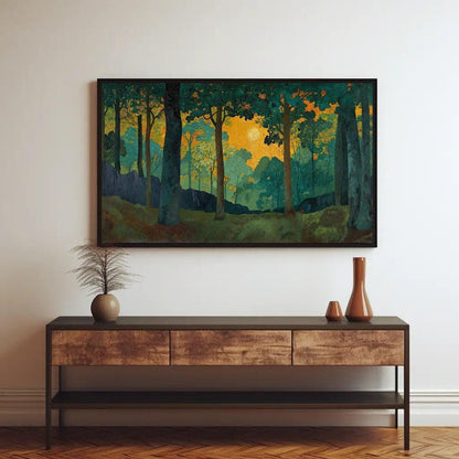 Sacred Grove canvas wall art shown in a styled room