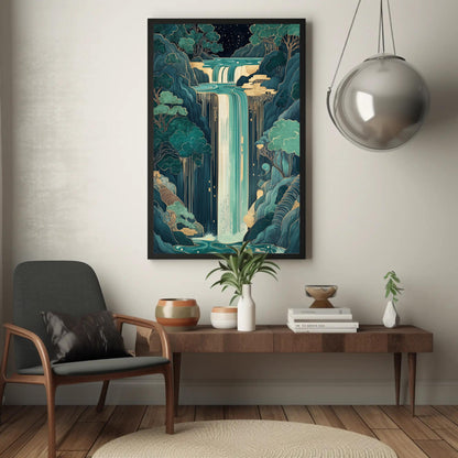 Magical Waterfall canvas wall art shown in a living room