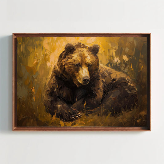 Brown Bear Canvas Print - Rustic Bear Decor | Golden Farmhouse Wall Art, Ready to Hang