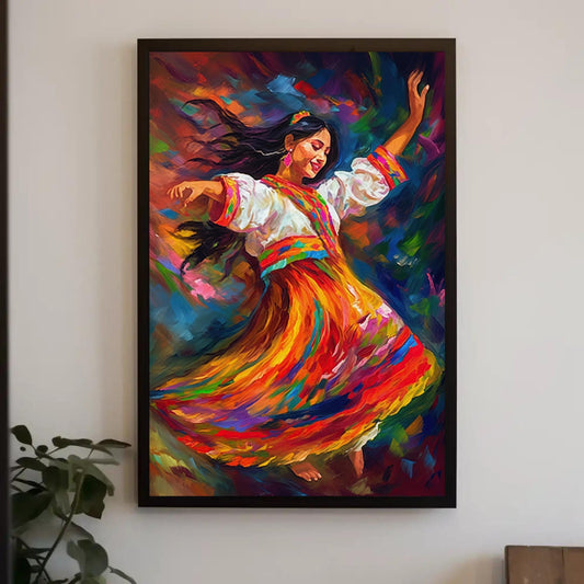 a painting of a woman in a colorful dress