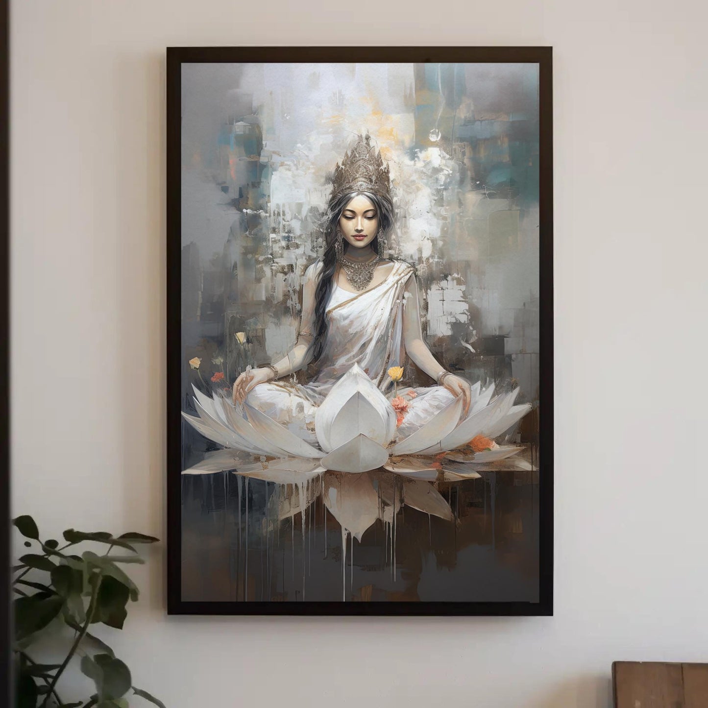 Goddess Lakshmi Canvas Print, Hindu Lotus Wall Art Decor