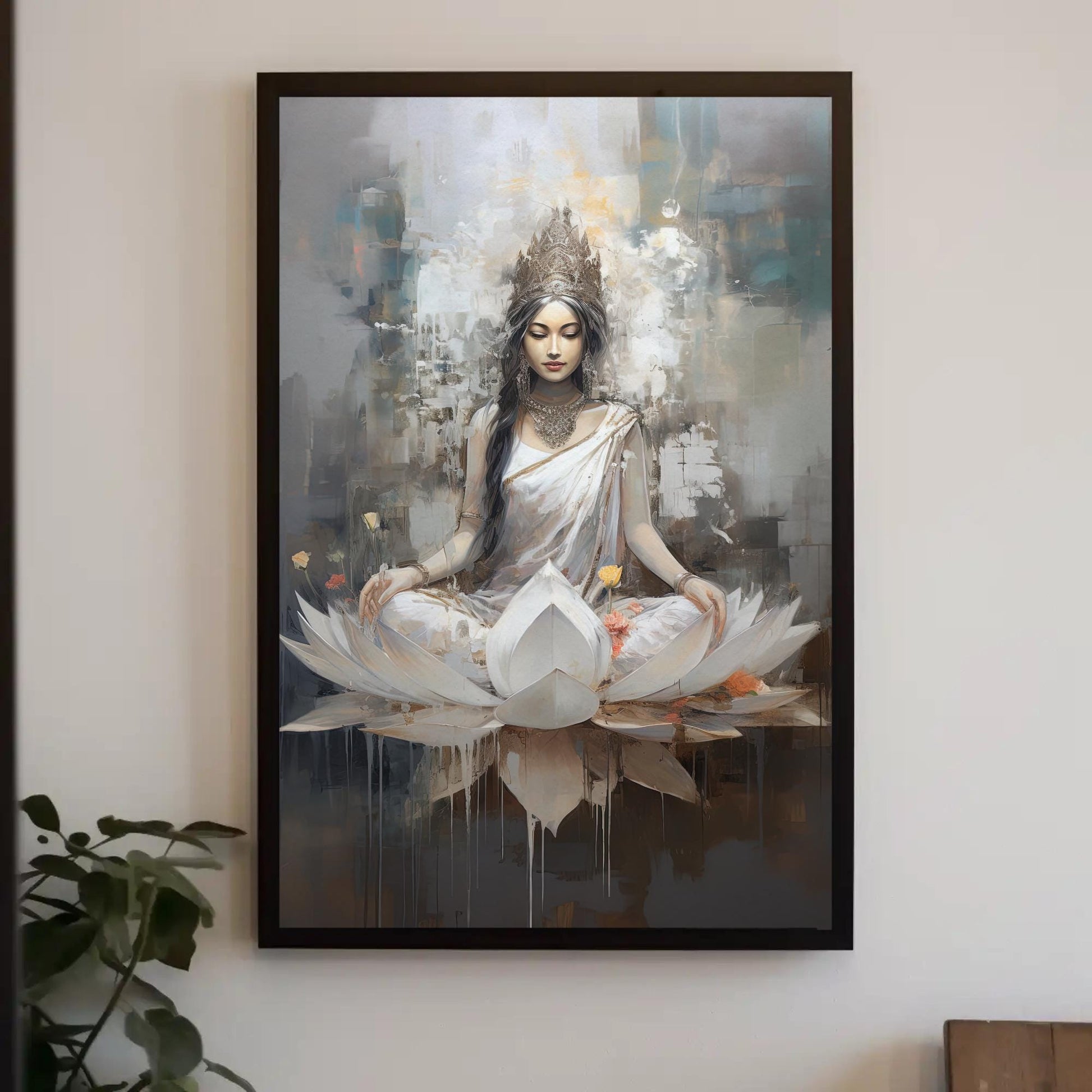 Goddess Lakshmi Canvas Print, Hindu Lotus Wall Art Decor