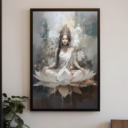 Goddess Lakshmi Canvas Print, Hindu Lotus Wall Art Decor