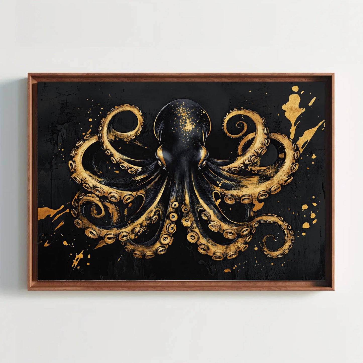 Octopus Canvas Print, Black Gold Nautical Symmetrical Wall Art