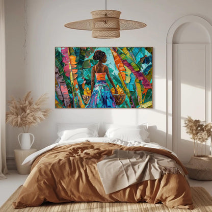 Caribbean Woman canvas wall art shown in a bedroom (view 2)