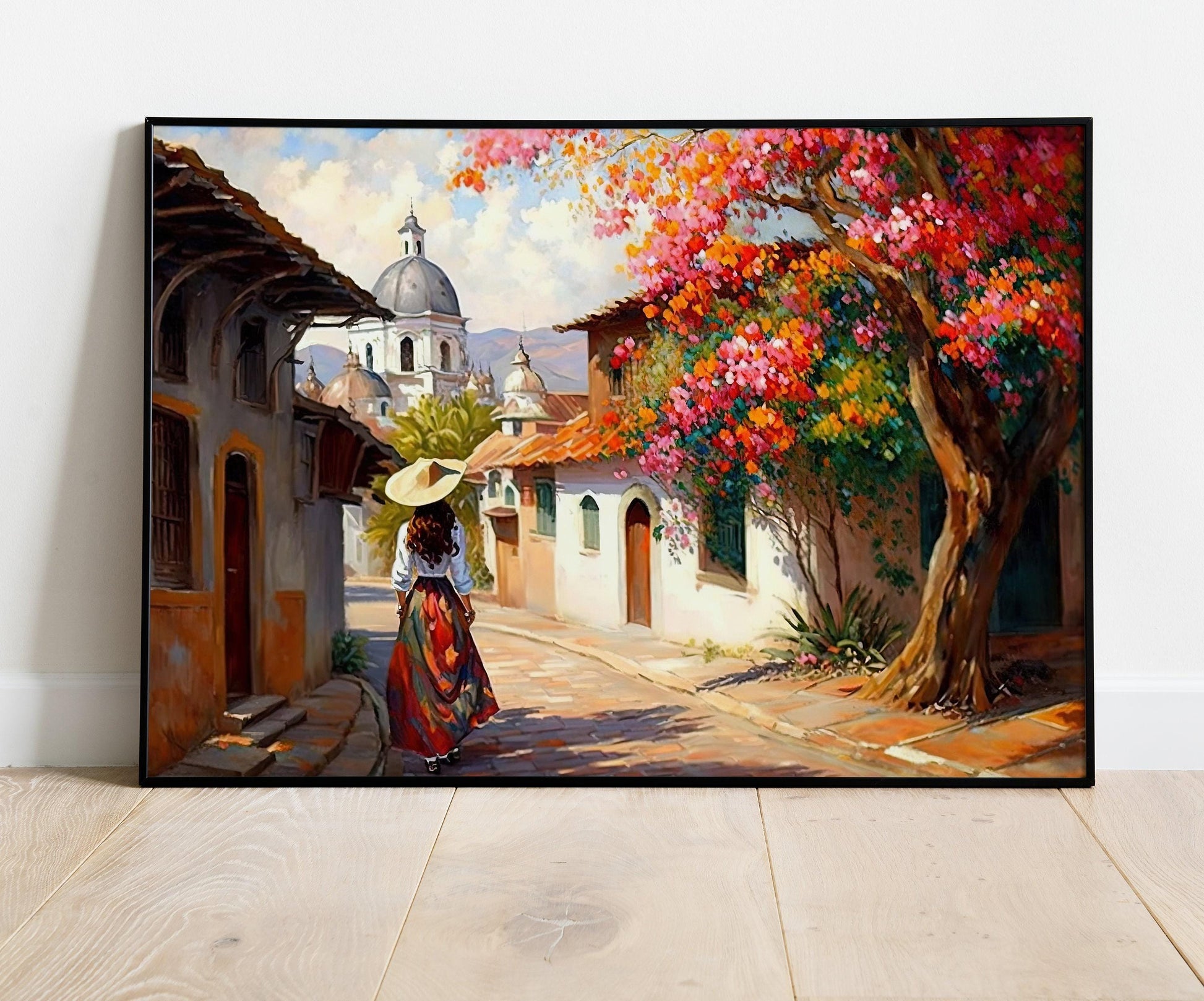 Mexican Village Street , Colorful Pueblo canvas wall art, gallery-wrapped or framed