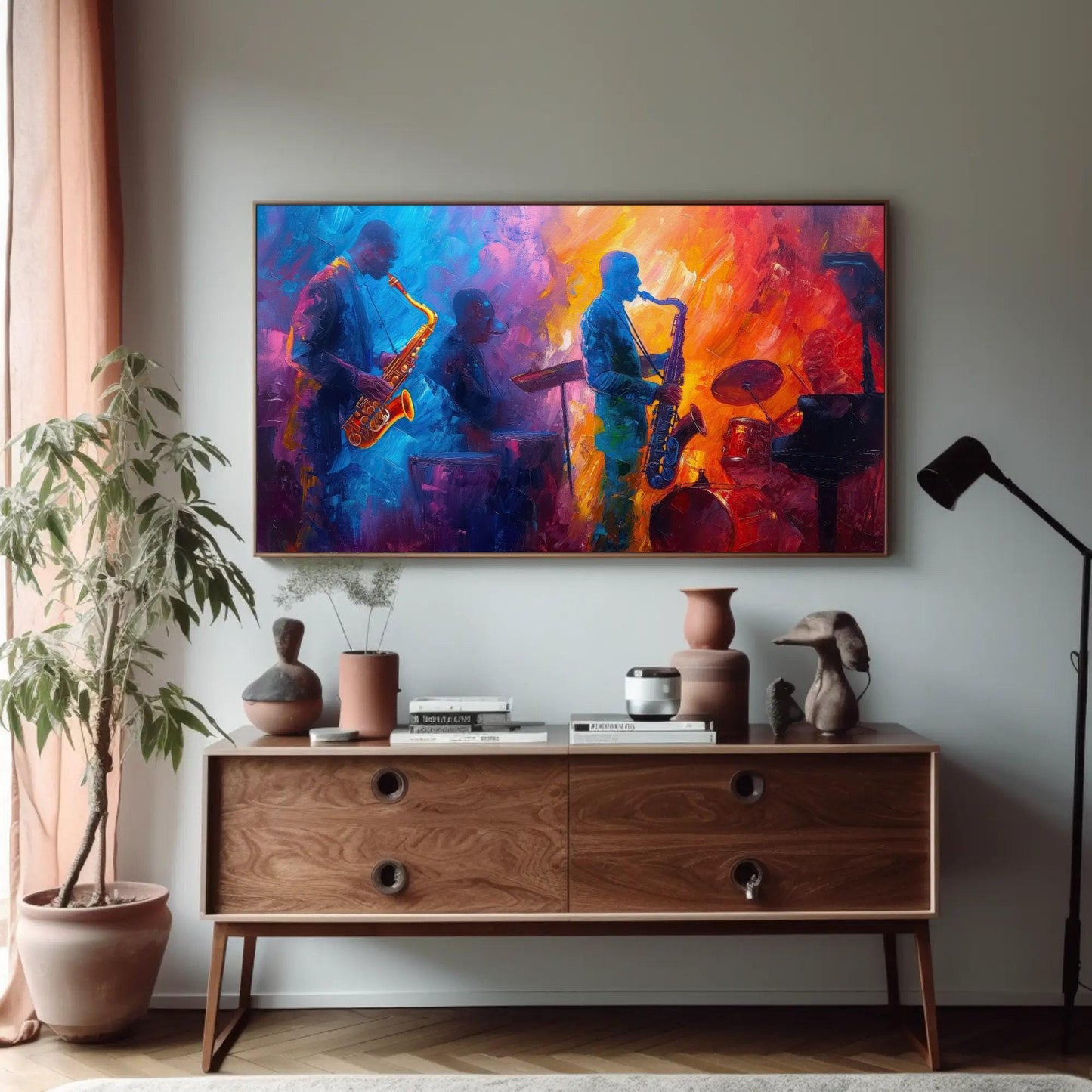 Jazz Music canvas wall art shown in a styled room