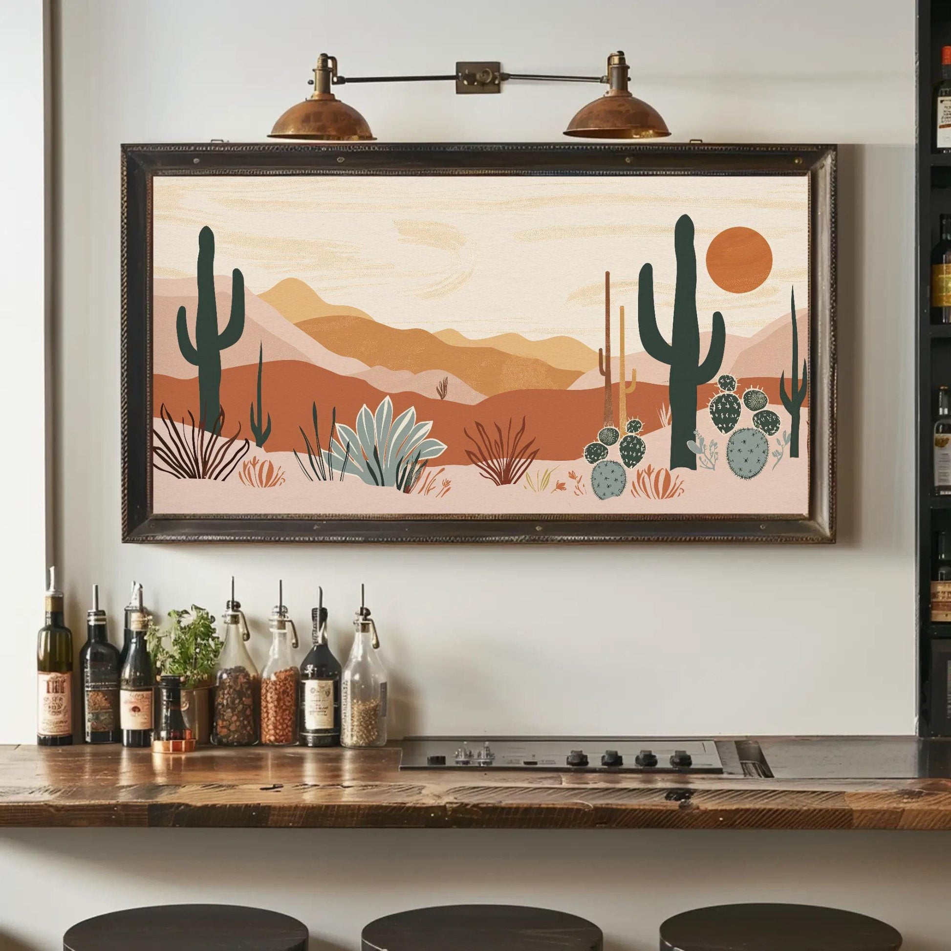 Desert Cacti canvas wall art shown in a styled room