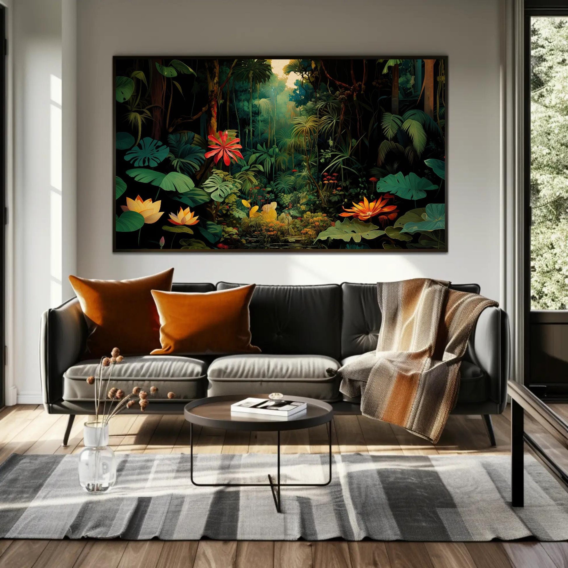 Tropical Jungle canvas wall art shown in a living room (view 2)