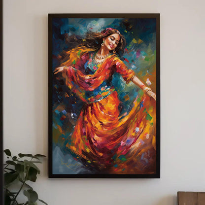 Indian Folk Dance , Bharatanatyam art deco canvas wall art, ready to hang
