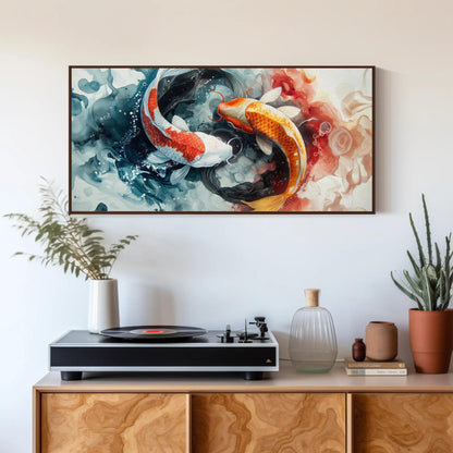 Koi Fish Watercolor canvas wall art shown in a styled room (view 2)