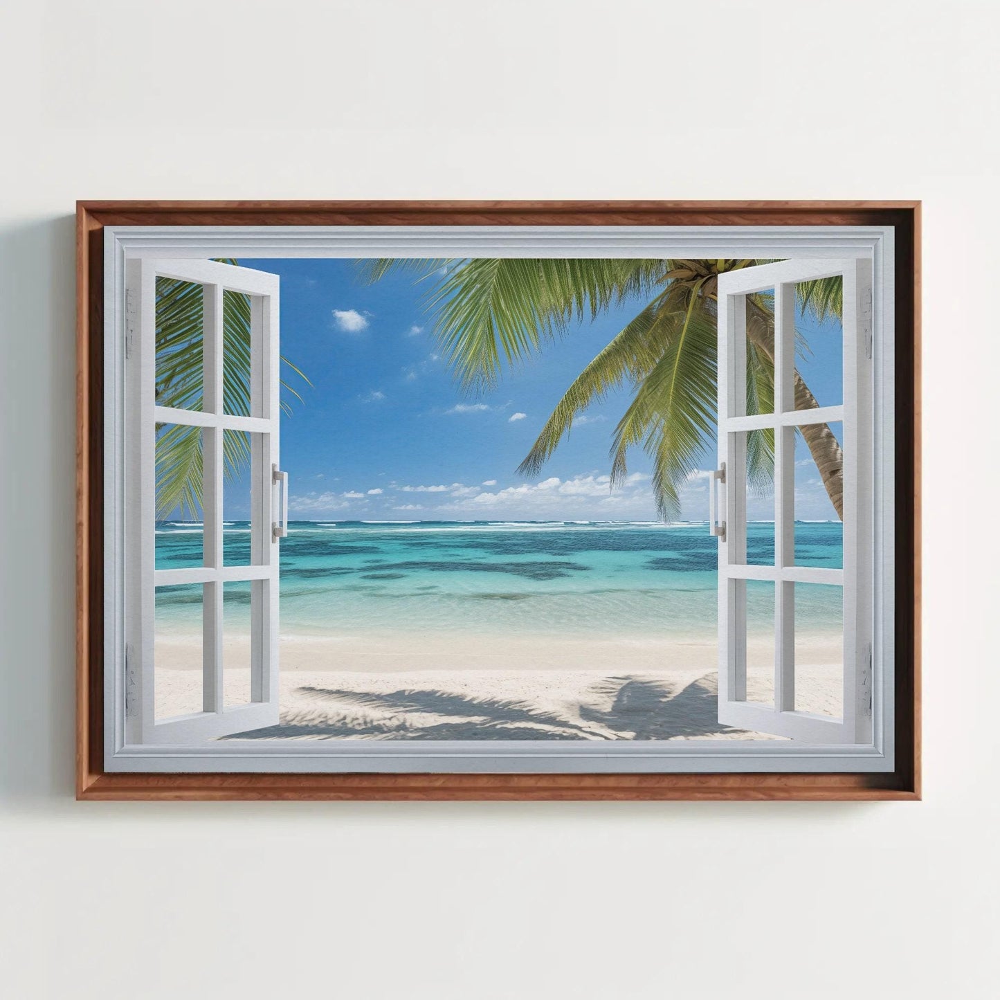 Caribbean Beach Canvas - Tropical Wall Art | Palm Trees Window View Print - Antarmada