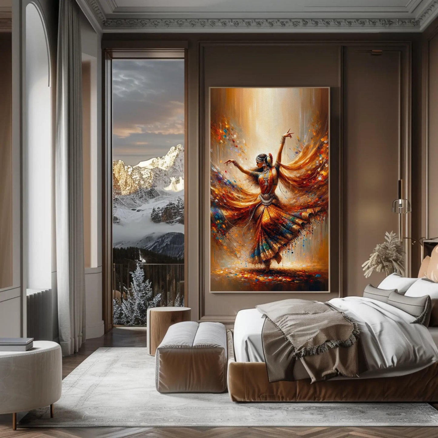 Indian Dancer , South Indian Bharatanatyam canvas wall art shown in a bedroom (view 2)