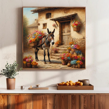 Mexican Burro Art Print, Rustic Home Decor, Framed Canvas Poster Ready to Hang