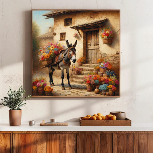 Mexican Burro Art Print - Rustic Home Decor | Framed Canvas Poster Ready to Hang