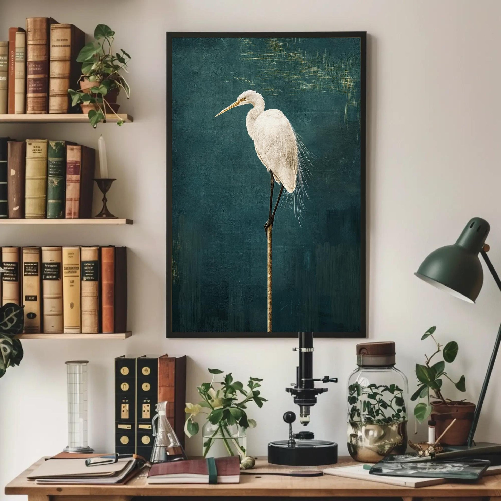 Japanese Crane , Minimalist Tsuru Bird canvas wall art shown in a styled room (view 2)