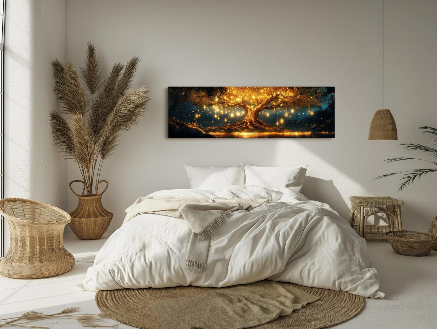 Glowing Tree , Magical Fantasy Forest canvas wall art shown in a bedroom