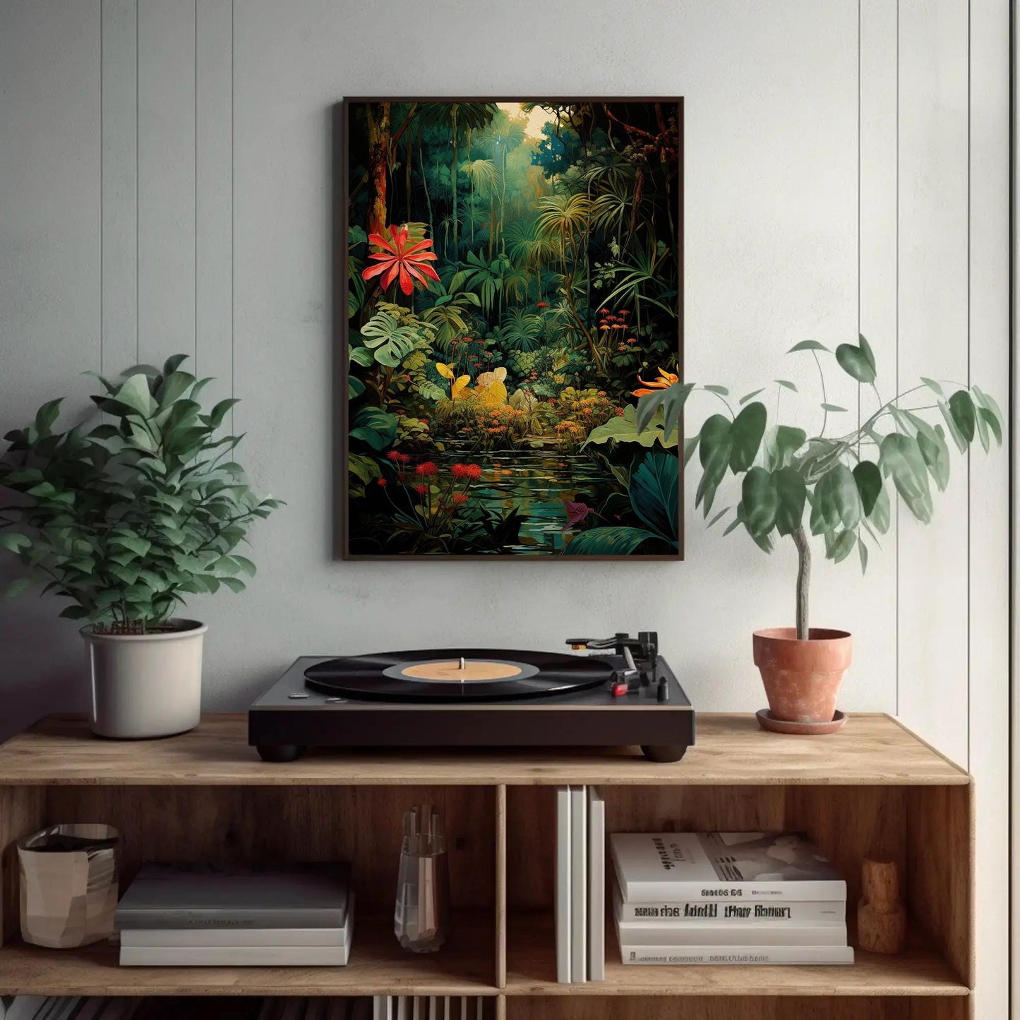Tropical Jungle , Lush Green Forest modern canvas wall art for the home