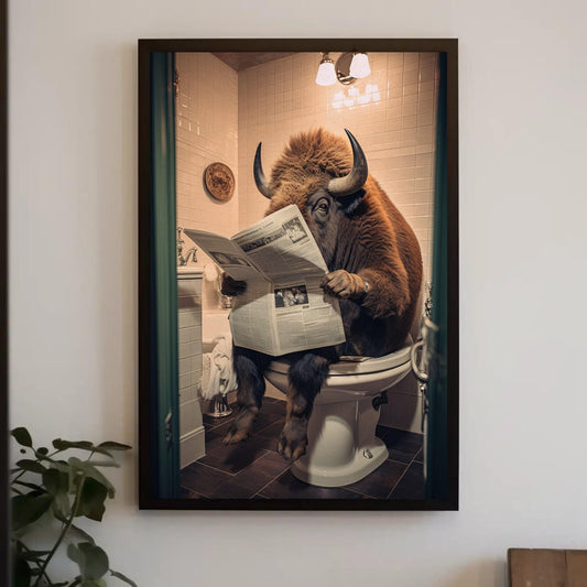 Funny Bison Bathroom Canvas Print, Buffalo Toilet Humor Wall Art