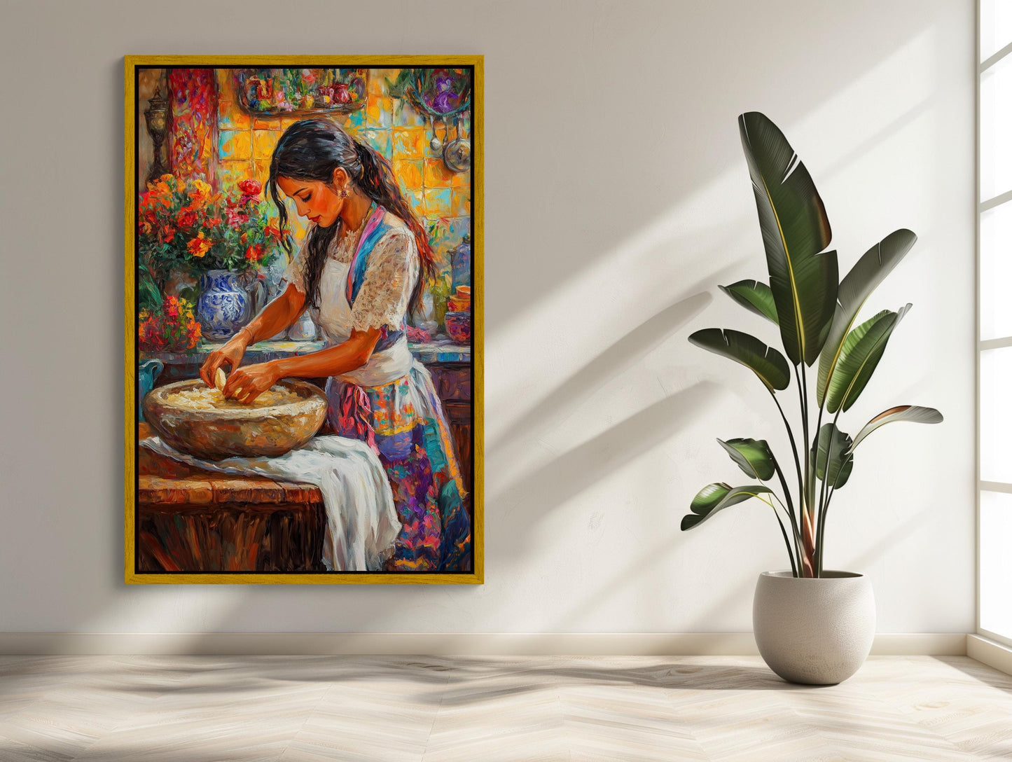 Mexican Cooking , Vibrant Kitchen Cocina canvas wall art shown in a styled room