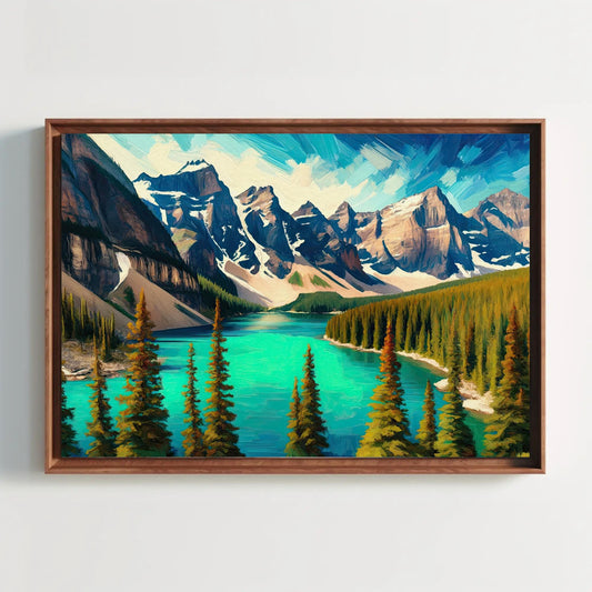 Moraine Lake Oil Painting – Framed Canvas Print | Canada Wall Art, Mountain Landscape
