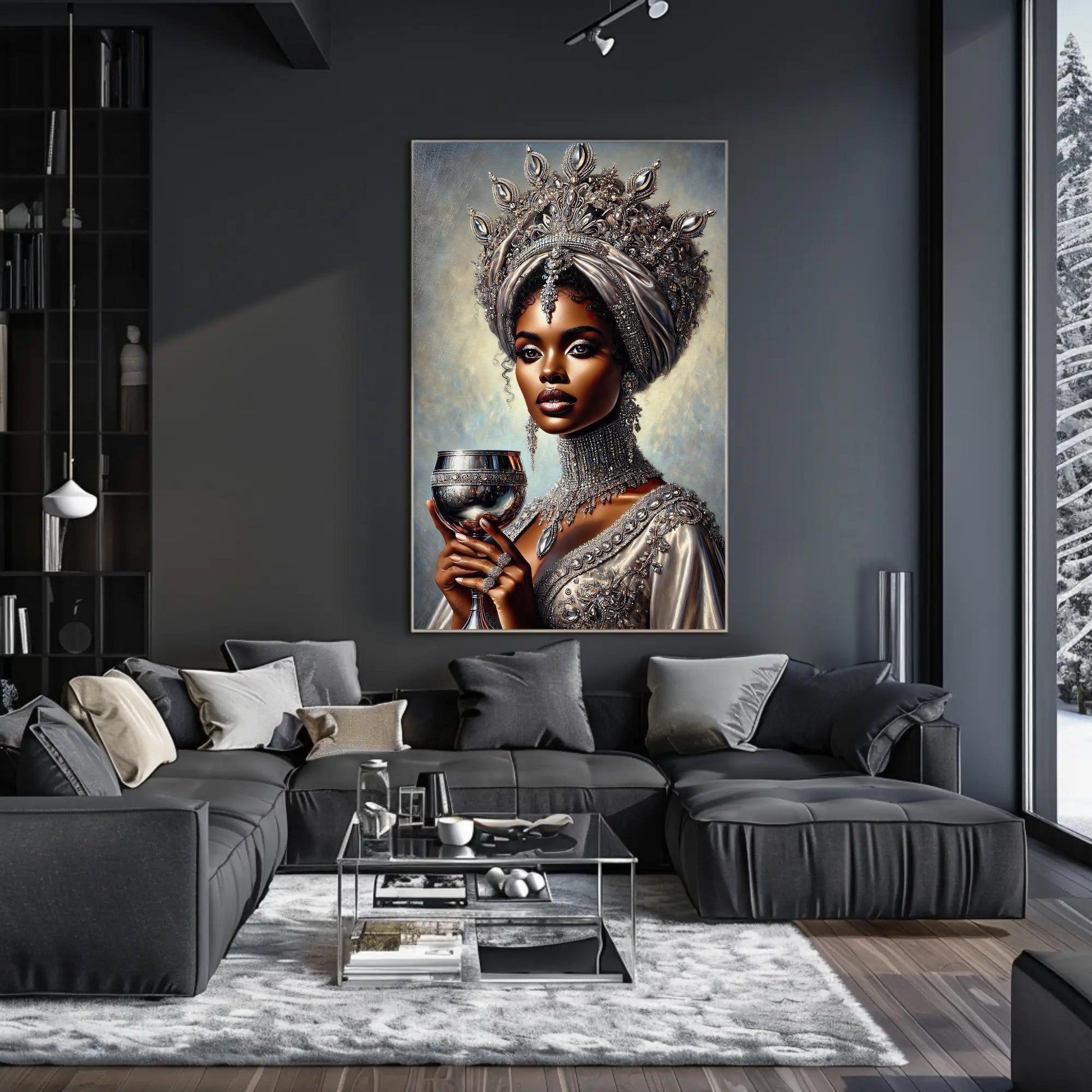 a painting of a woman holding a glass of wine