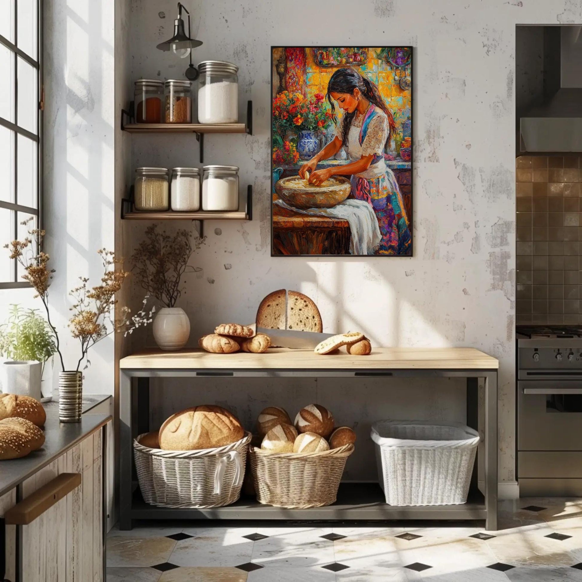 Mexican Cooking , Vibrant Kitchen Cocina canvas wall art shown in a kitchen (view 3)