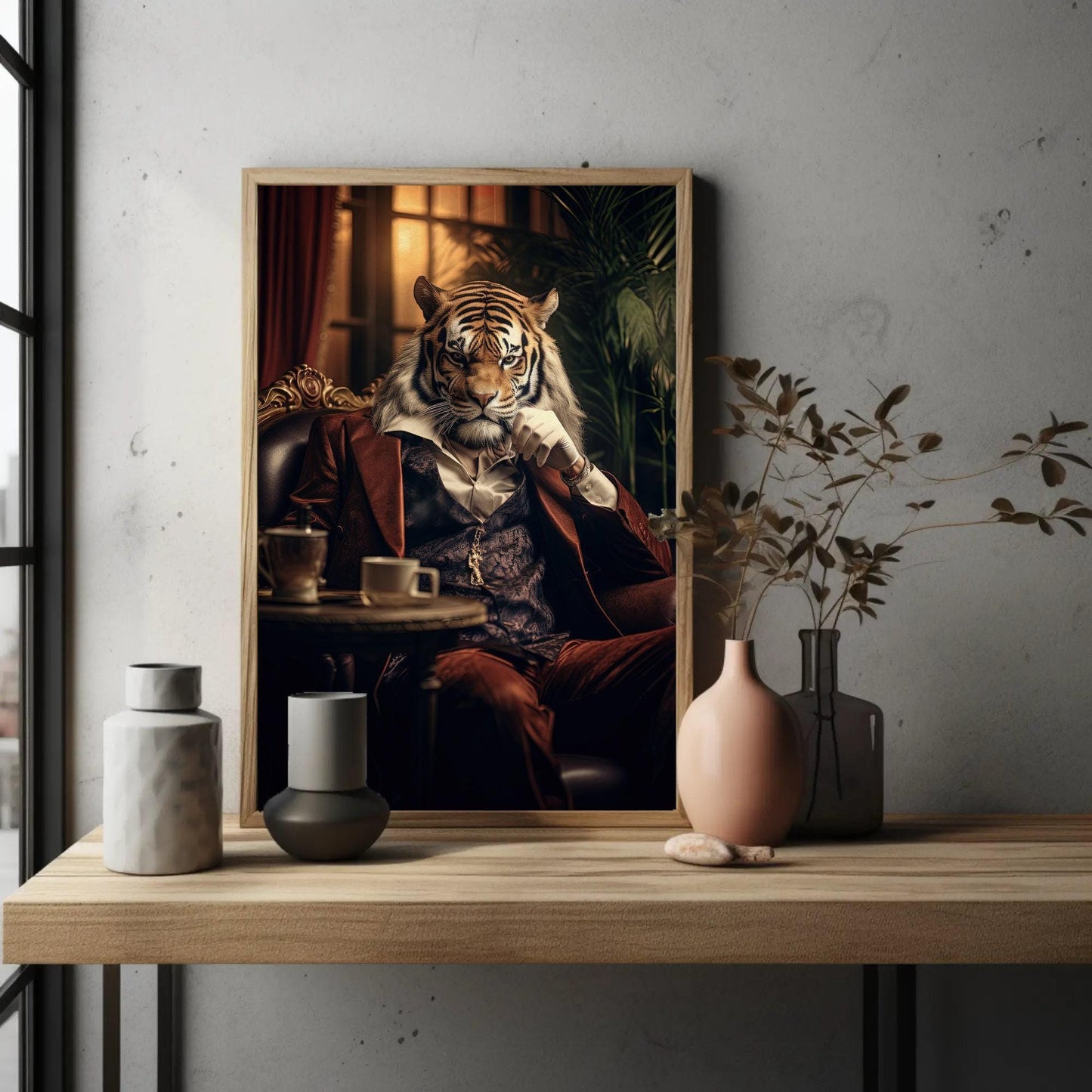 Mafia Boss Tiger canvas wall art shown in a styled room (view 4)