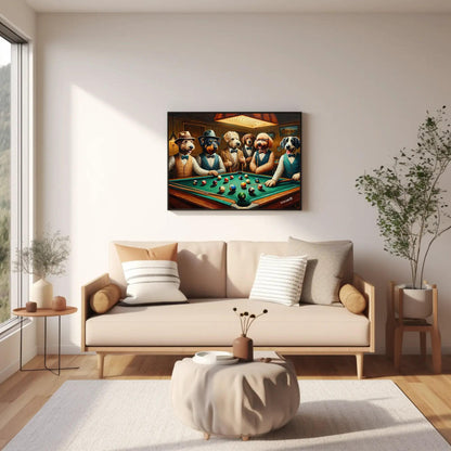 Dogs Playing Pool , Vintage Mancave vintage canvas wall art for the home