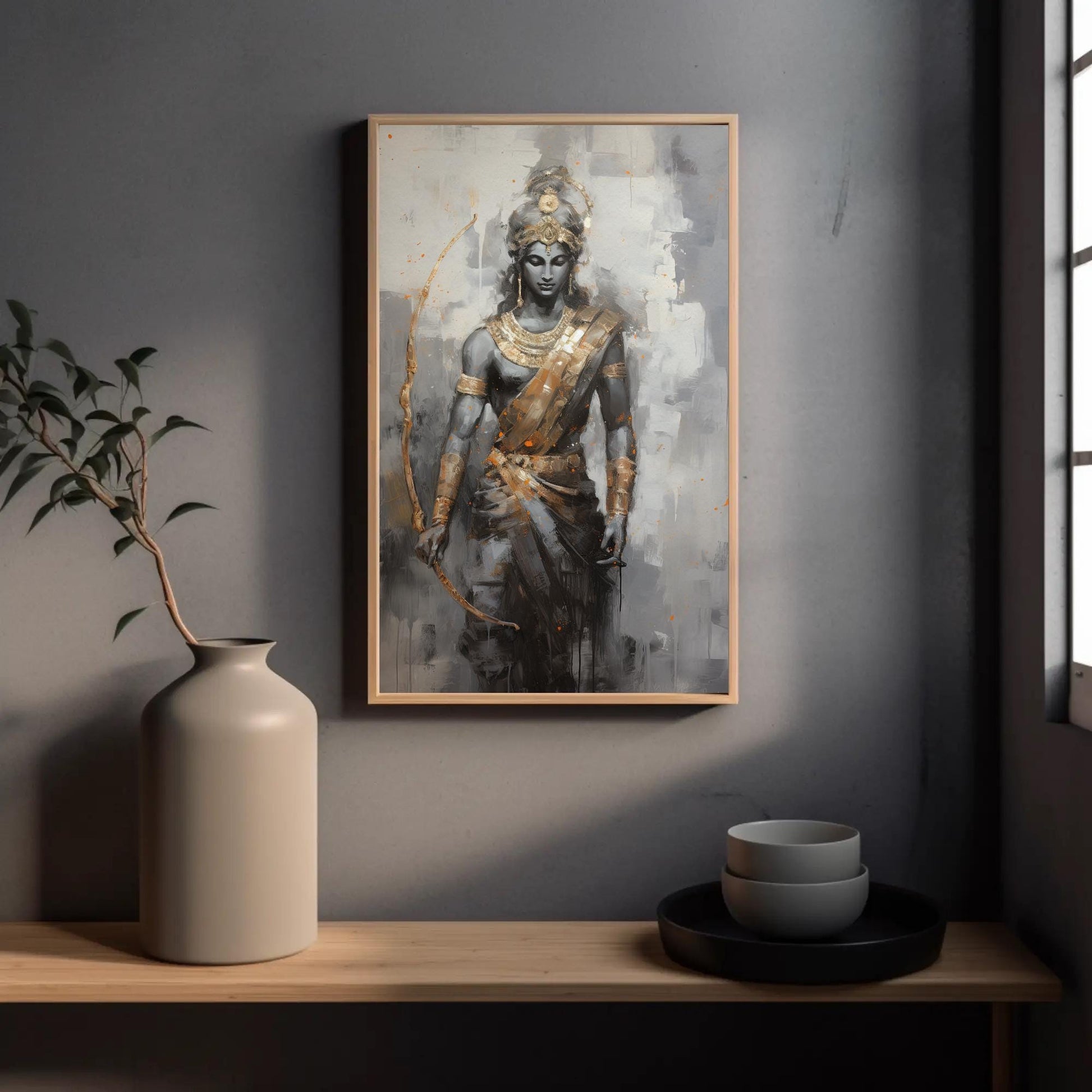 Lord Rama , Hindu God , Pooja Room canvas wall art shown in a styled room (view 3)