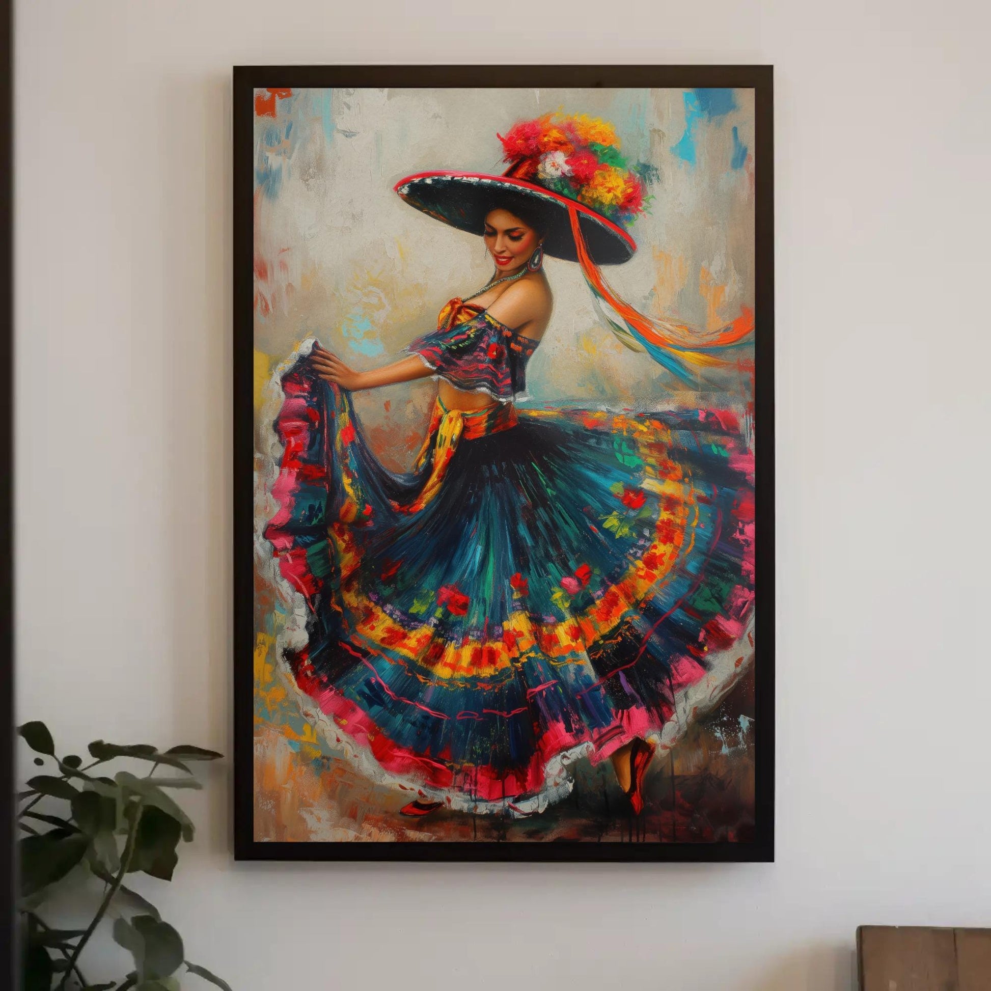 Mexican Folk Art boho canvas wall art, ready to hang