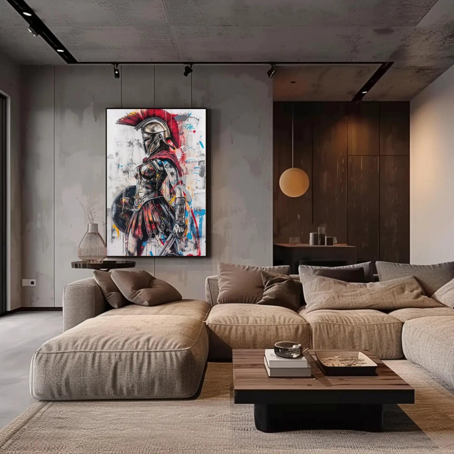Greek Warrior canvas wall art shown in a living room (view 3)