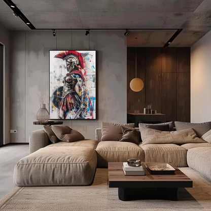 Greek Warrior canvas wall art shown in a living room (view 3)