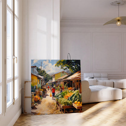African Vegetable Market , Black Market Scene Art canvas wall art, statement décor